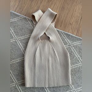 Beige Ribbed Knit Halter Top